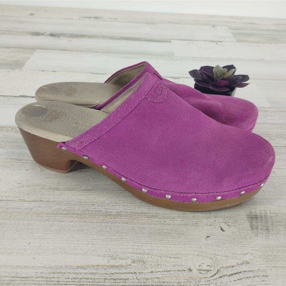Ugg Purple Leather/Suede Clogs Mules Slip On Heeled Studded
